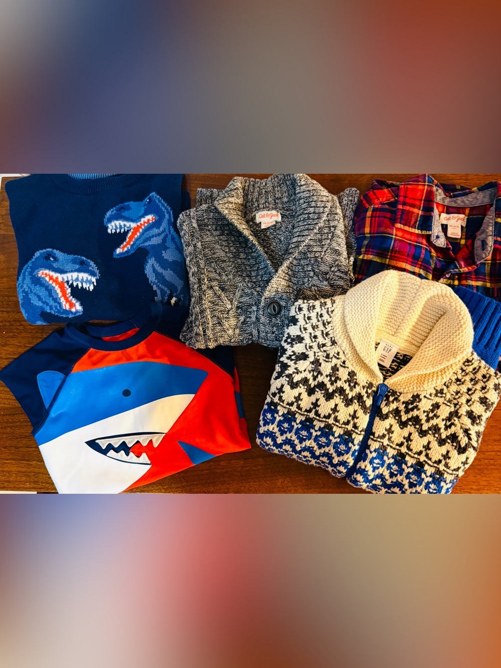 Fall Boys Toddler Bundle GAP Cat & Jack Sweaters Shirt Shark Dinosaur Flannel